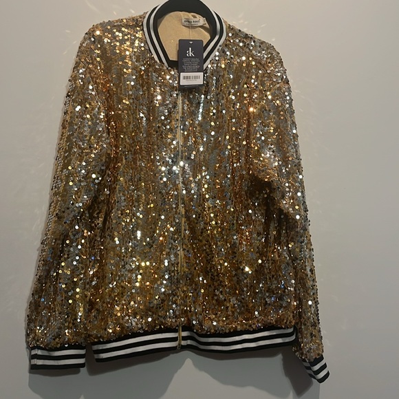 Sequin Bomber Varsity Zip-Up Jacket Women Sz XXL 20-22 - Picture 3 of 10